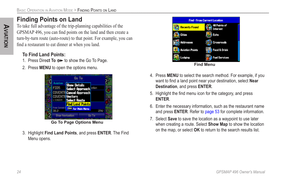 Finding points on land | Garmin GPSMAP 496 User Manual | Page 32 / 164