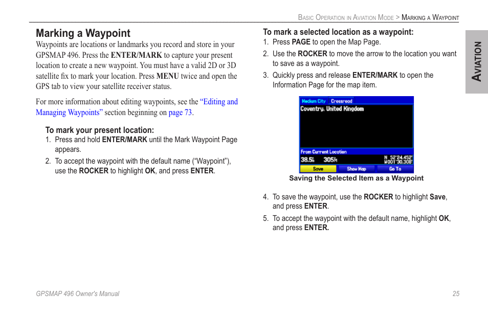 Marking a waypoint | Garmin GPSMAP 496 User Manual | Page 33 / 164