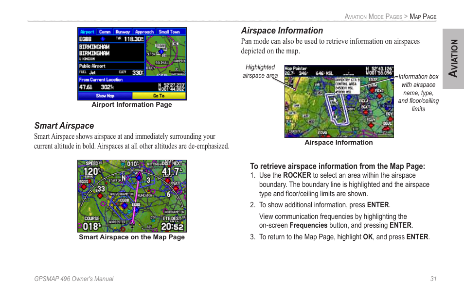 Smart airspace, Airspace information | Garmin GPSMAP 496 User Manual | Page 39 / 164