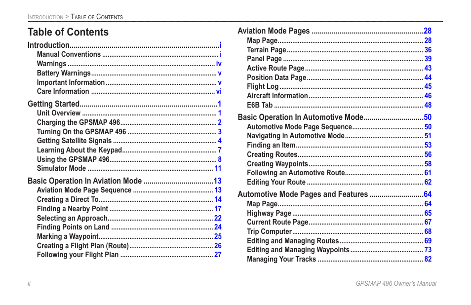 Garmin GPSMAP 496 User Manual | Page 4 / 164