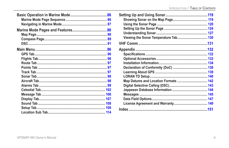 Garmin GPSMAP 496 User Manual | Page 5 / 164