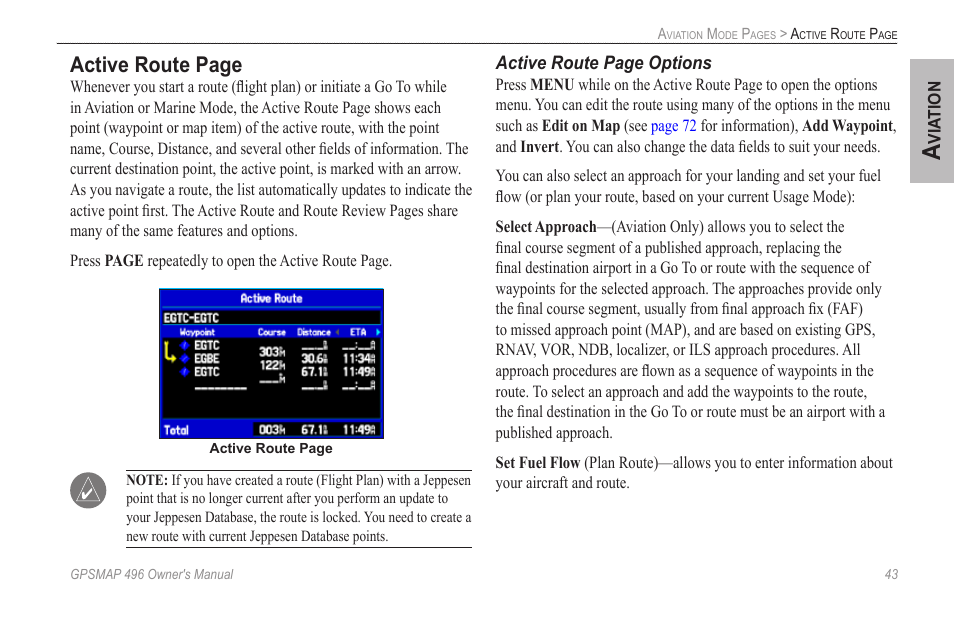 Active route page | Garmin GPSMAP 496 User Manual | Page 51 / 164