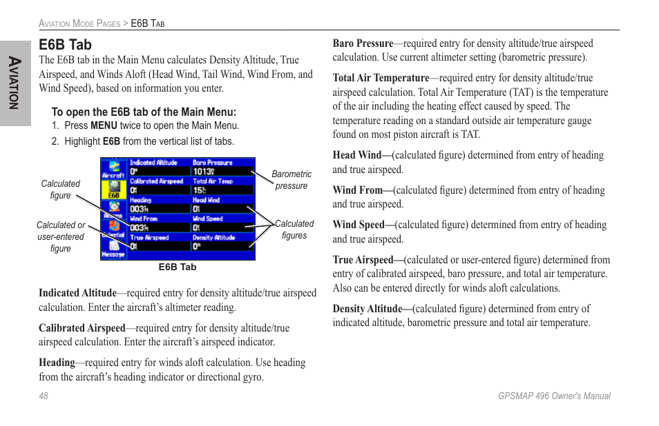 E6b tab | Garmin GPSMAP 496 User Manual | Page 56 / 164