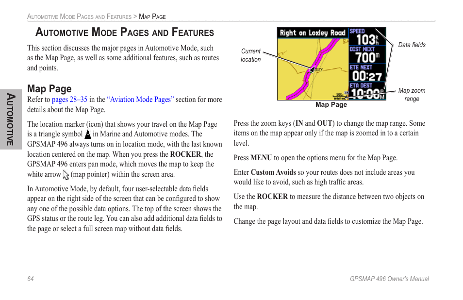 Map page | Garmin GPSMAP 496 User Manual | Page 72 / 164