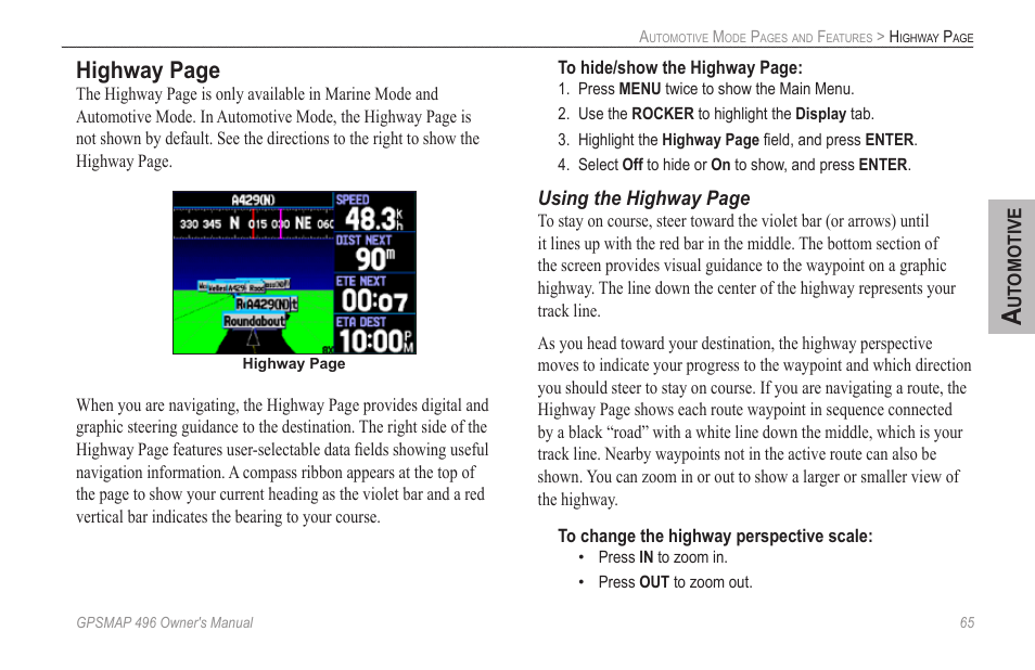 Highway page | Garmin GPSMAP 496 User Manual | Page 73 / 164