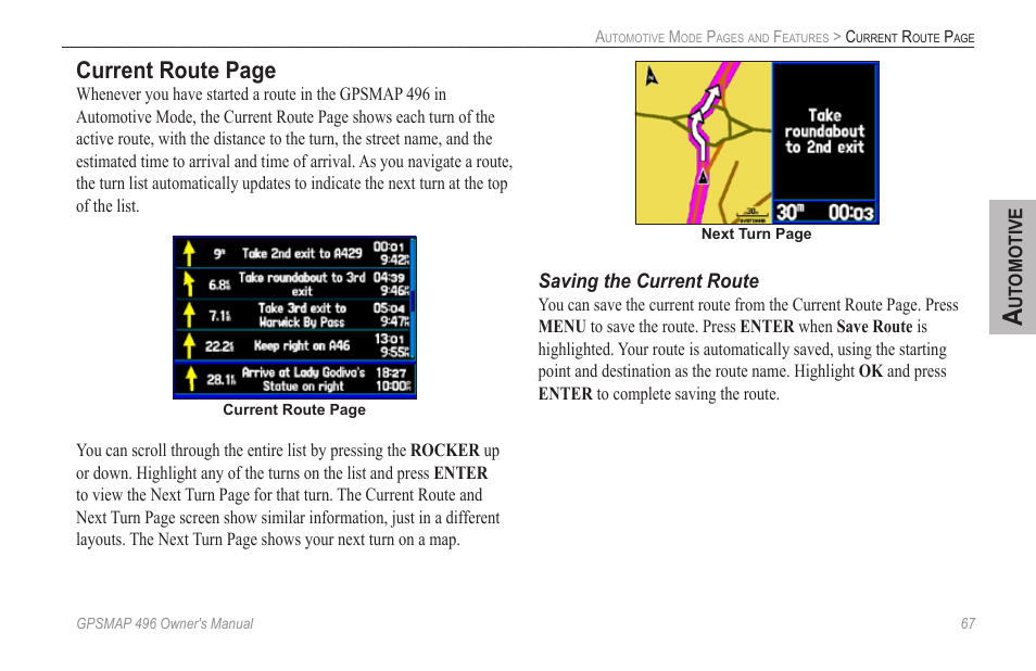 Current route page | Garmin GPSMAP 496 User Manual | Page 75 / 164