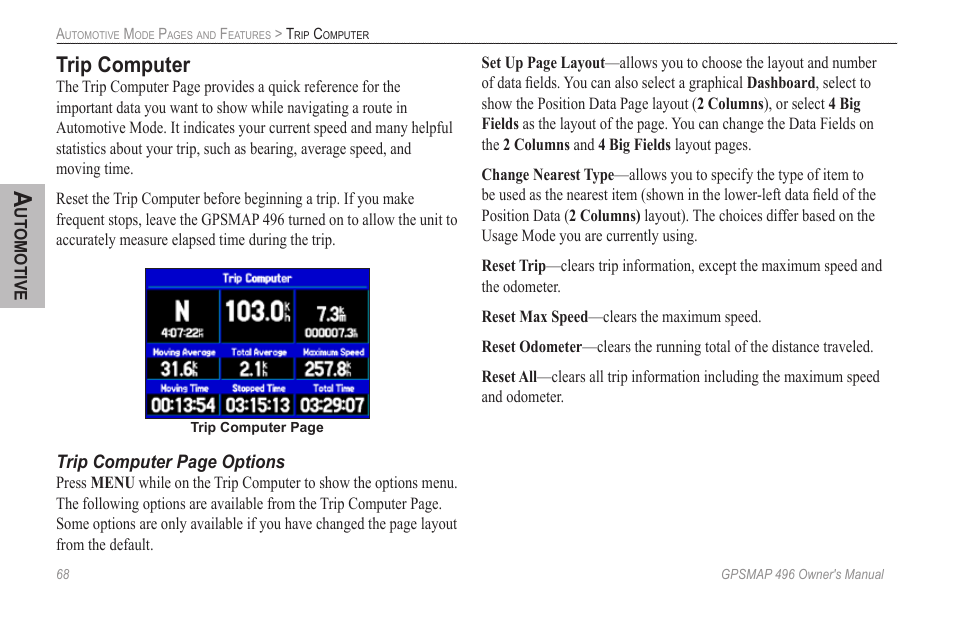 Trip computer | Garmin GPSMAP 496 User Manual | Page 76 / 164