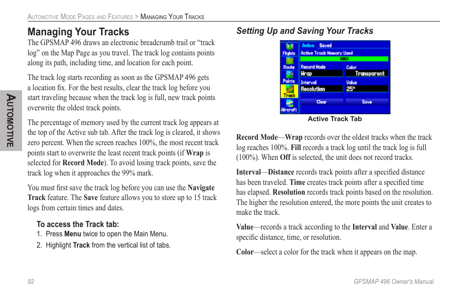 Managing your tracks | Garmin GPSMAP 496 User Manual | Page 90 / 164