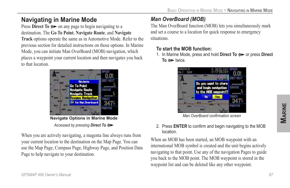 Navigating in marine mode | Garmin GPSMAP 496 User Manual | Page 95 / 164