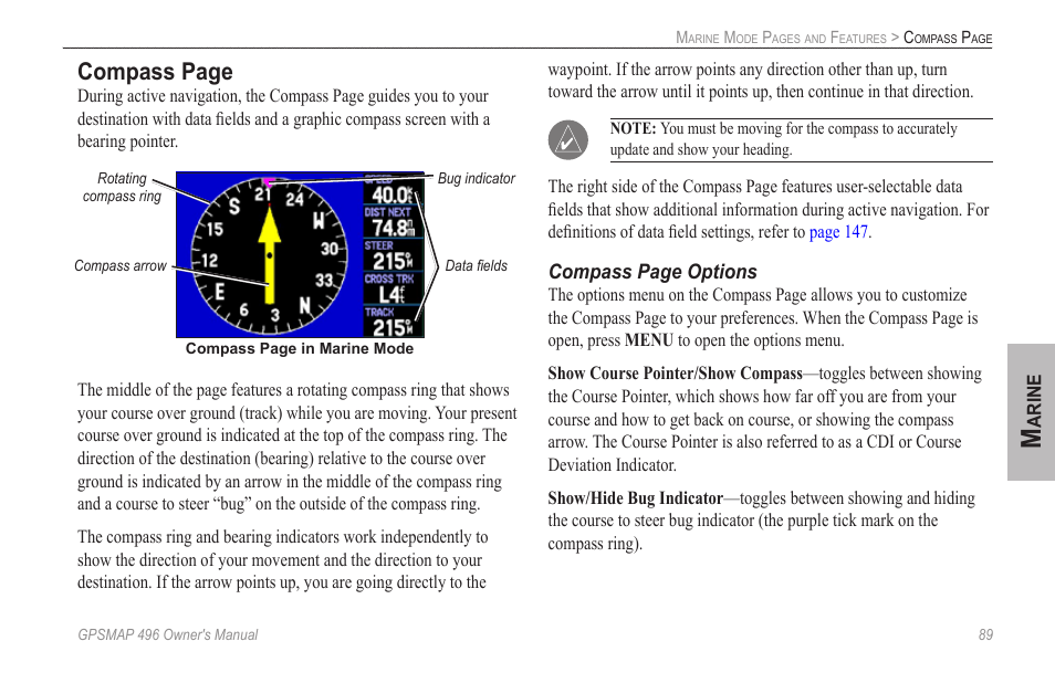 Compass page | Garmin GPSMAP 496 User Manual | Page 97 / 164