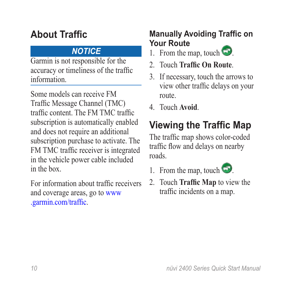 About traffic, Viewing the traffic map | Garmin nuvi 2460LMT User Manual | Page 10 / 12