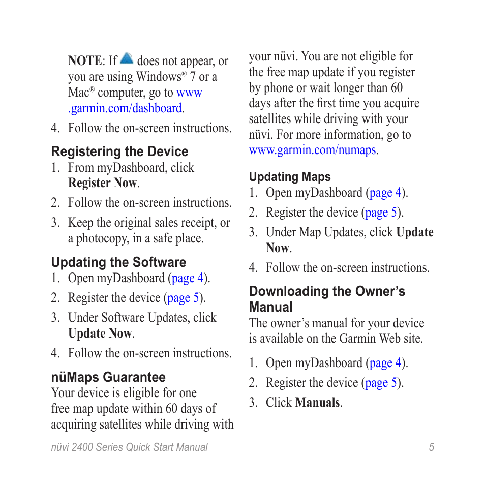 Register the device, Software updates | Garmin nuvi 2460LMT User Manual | Page 5 / 12