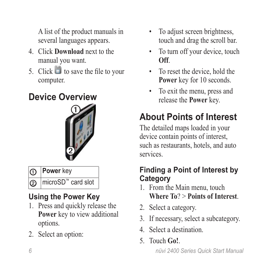 Device overview, About points of interest | Garmin nuvi 2460LMT User Manual | Page 6 / 12