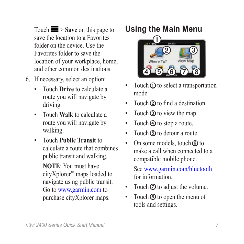 Using the main menu | Garmin nuvi 2460LMT User Manual | Page 7 / 12