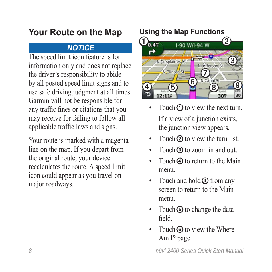 Your route on the map | Garmin nuvi 2460LMT User Manual | Page 8 / 12