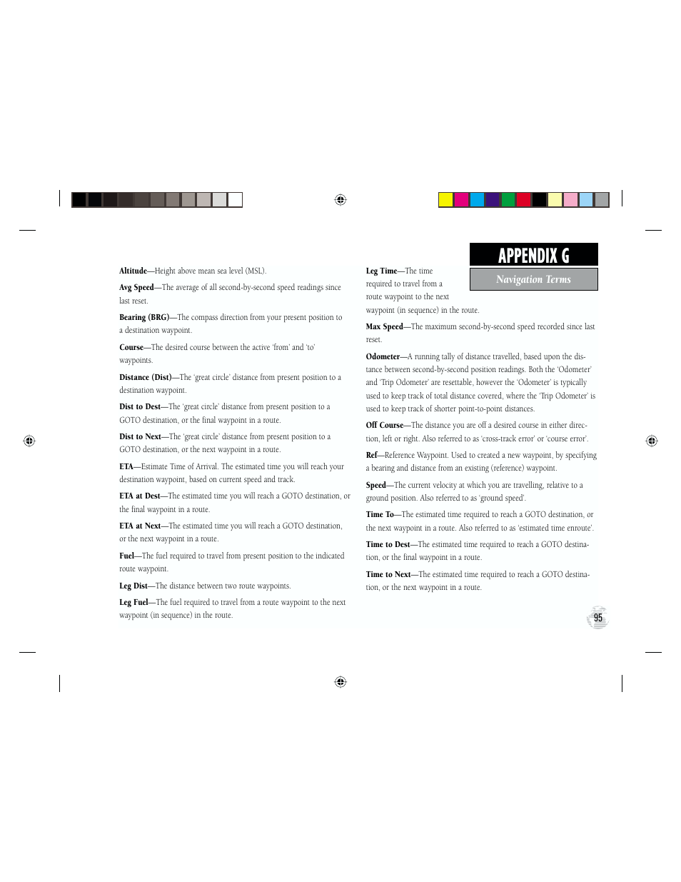 Appendix g | Garmin GPS III Plus User Manual | Page 105 / 114