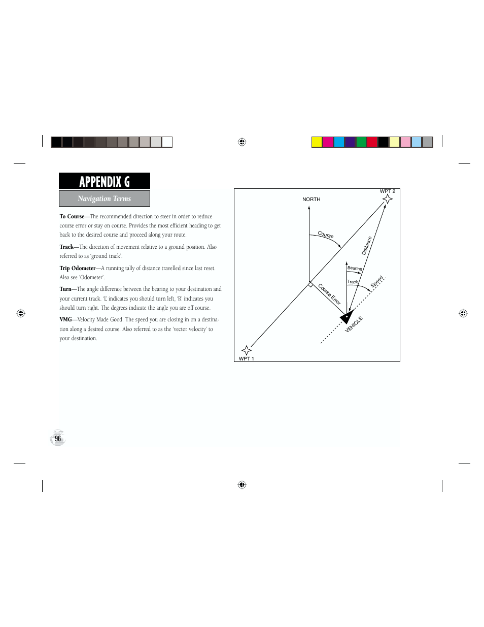 Appendix g, Navigation terms | Garmin GPS III Plus User Manual | Page 106 / 114