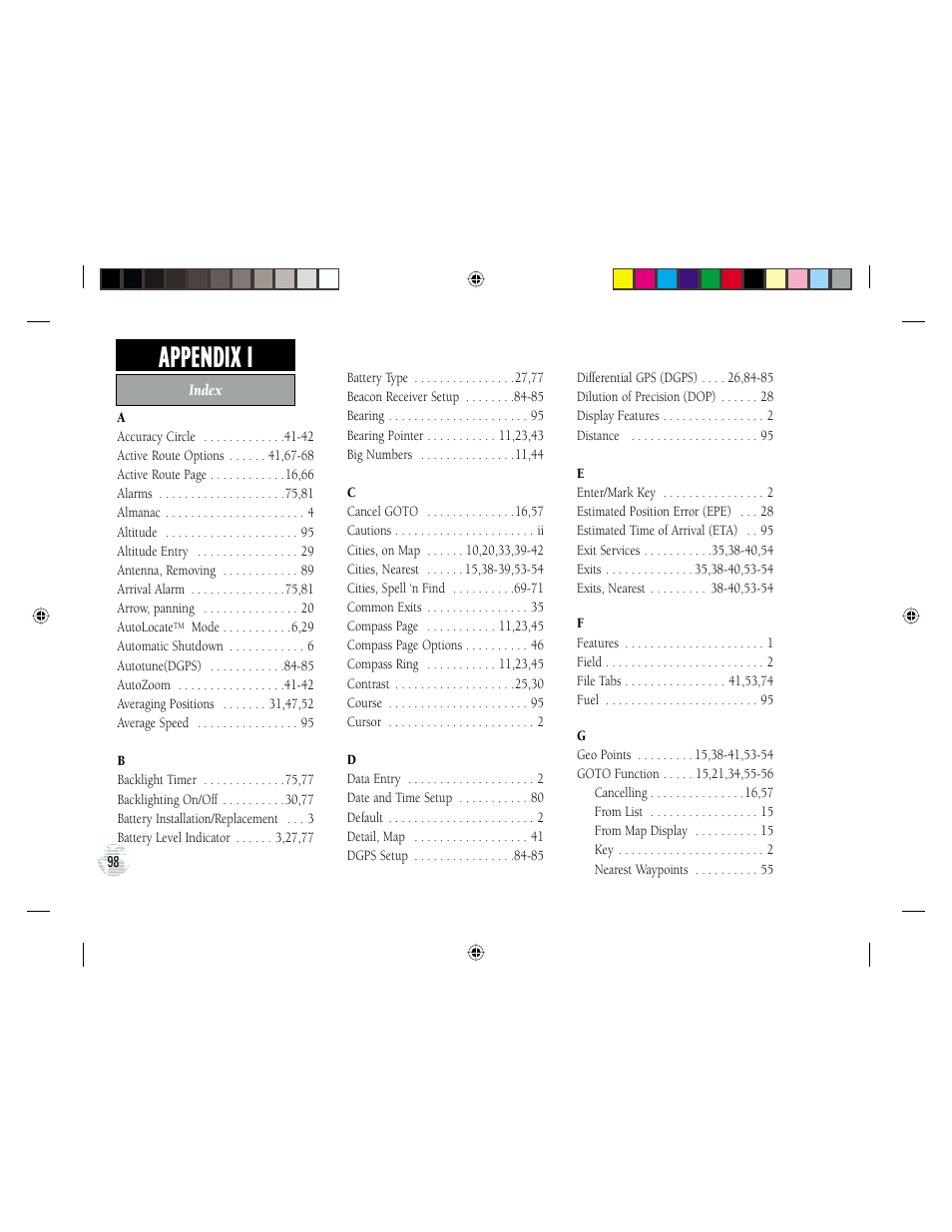 Appendix i | Garmin GPS III Plus User Manual | Page 108 / 114