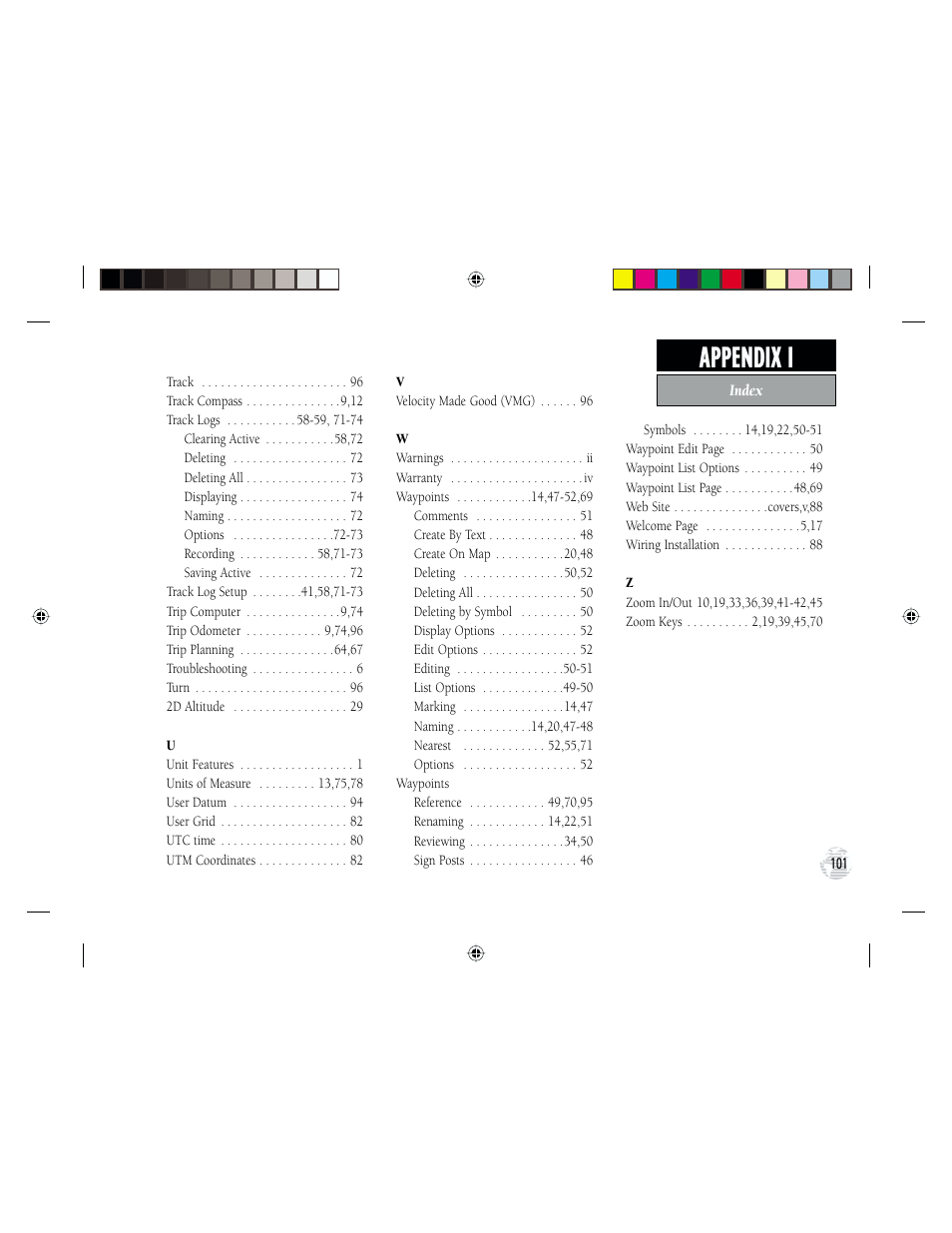 Appendix i | Garmin GPS III Plus User Manual | Page 111 / 114