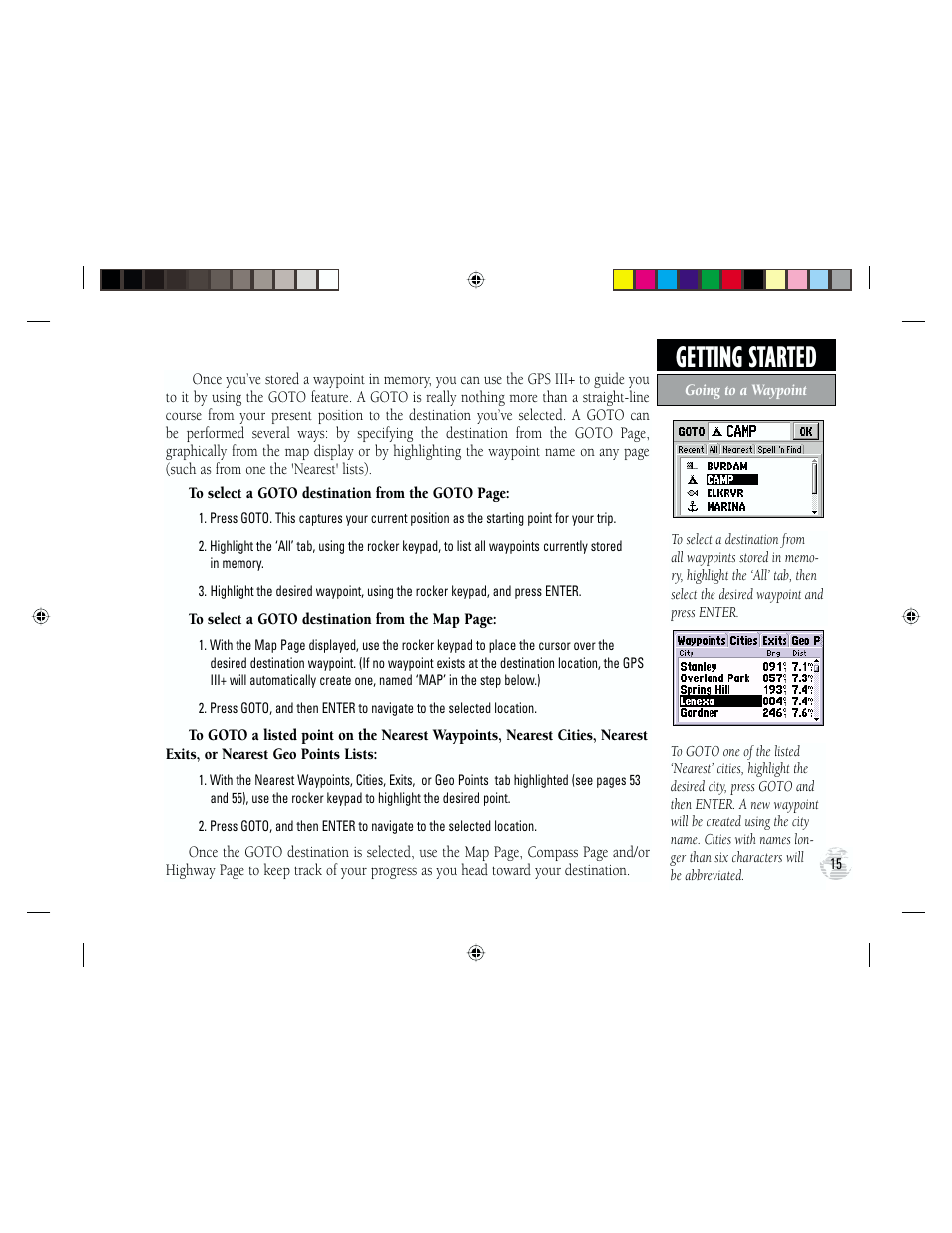 Getting started | Garmin GPS III Plus User Manual | Page 25 / 114