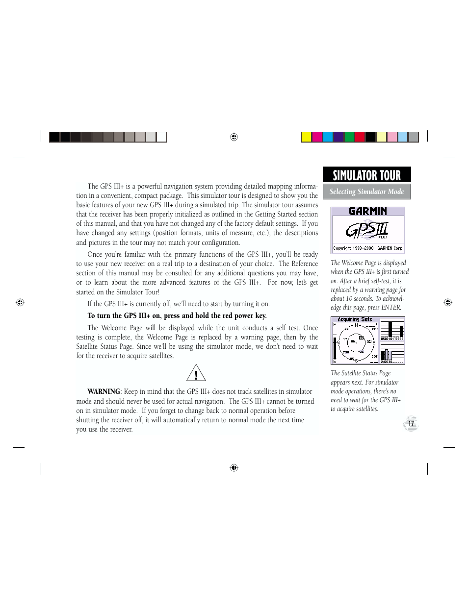 Simulator tour | Garmin GPS III Plus User Manual | Page 27 / 114