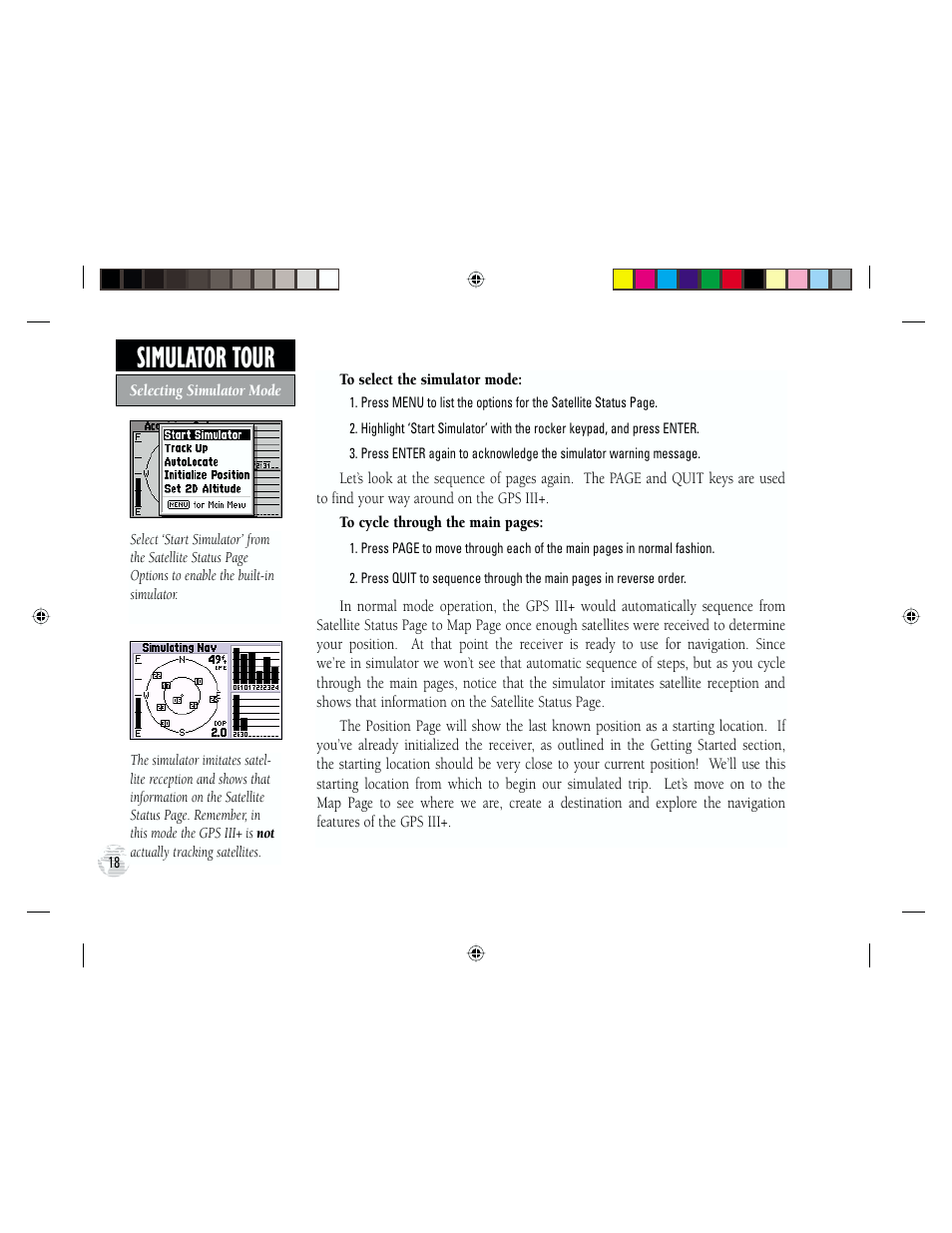 Simulator tour | Garmin GPS III Plus User Manual | Page 28 / 114