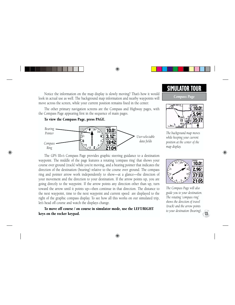 Simulator tour | Garmin GPS III Plus User Manual | Page 33 / 114