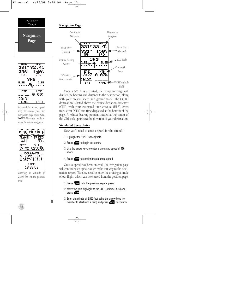 Navigation page | Garmin GPS 92 User Manual | Page 18 / 84