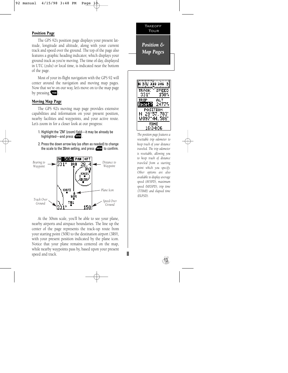 Position & map pages | Garmin GPS 92 User Manual | Page 19 / 84