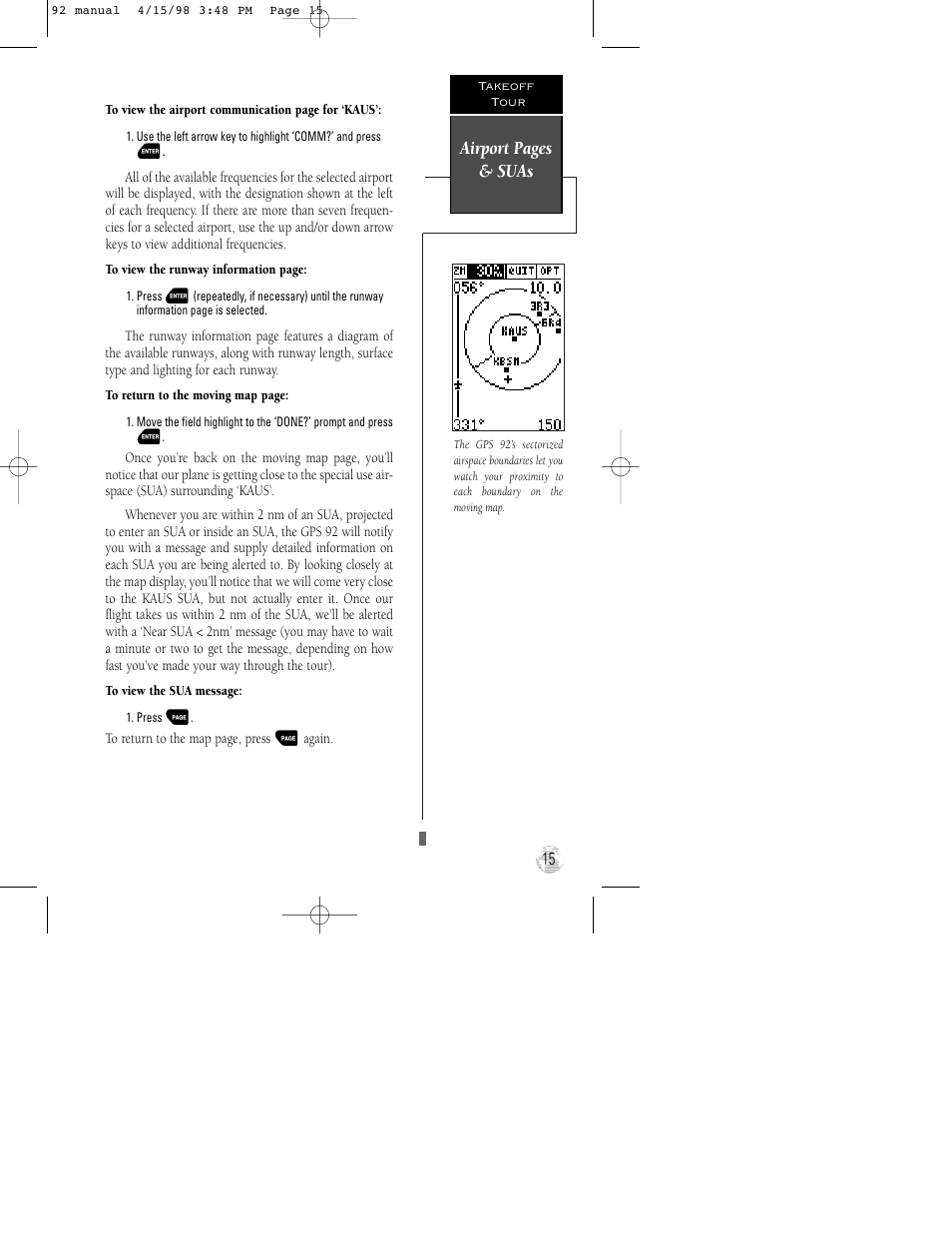 Airport pages & suas | Garmin GPS 92 User Manual | Page 21 / 84