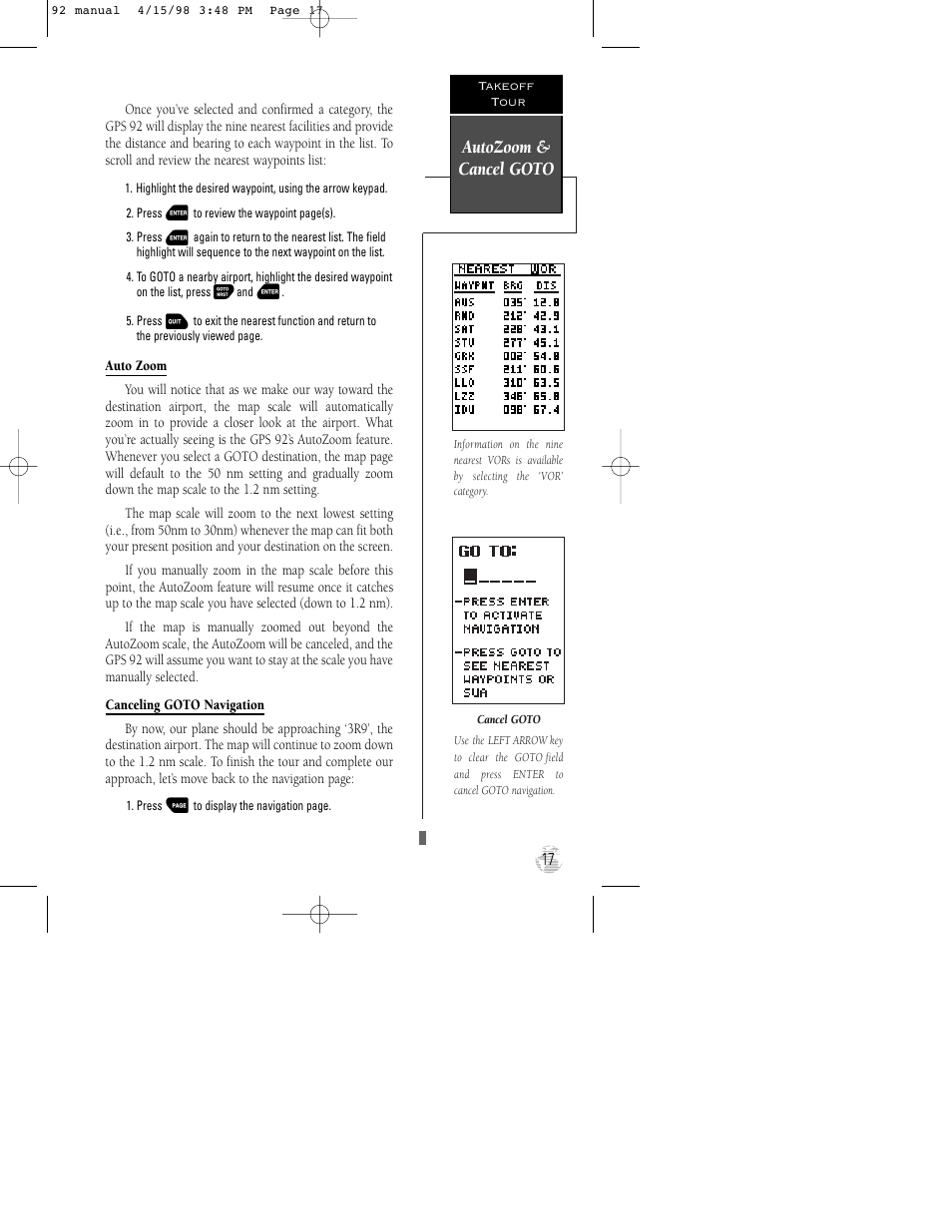 Autozoom & cancel goto | Garmin GPS 92 User Manual | Page 23 / 84