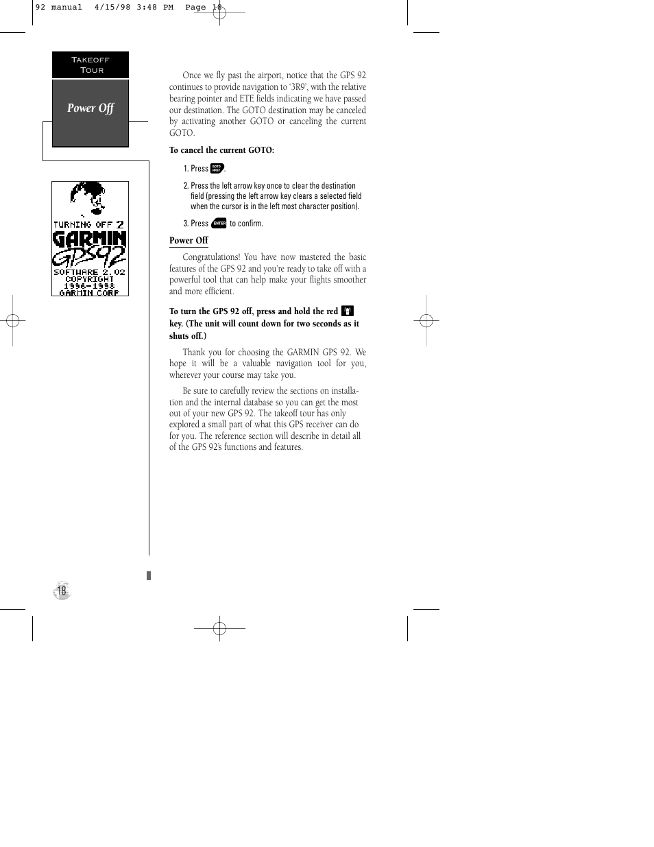 Power off | Garmin GPS 92 User Manual | Page 24 / 84