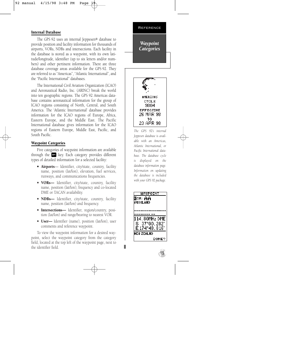 Waypoint categories | Garmin GPS 92 User Manual | Page 25 / 84