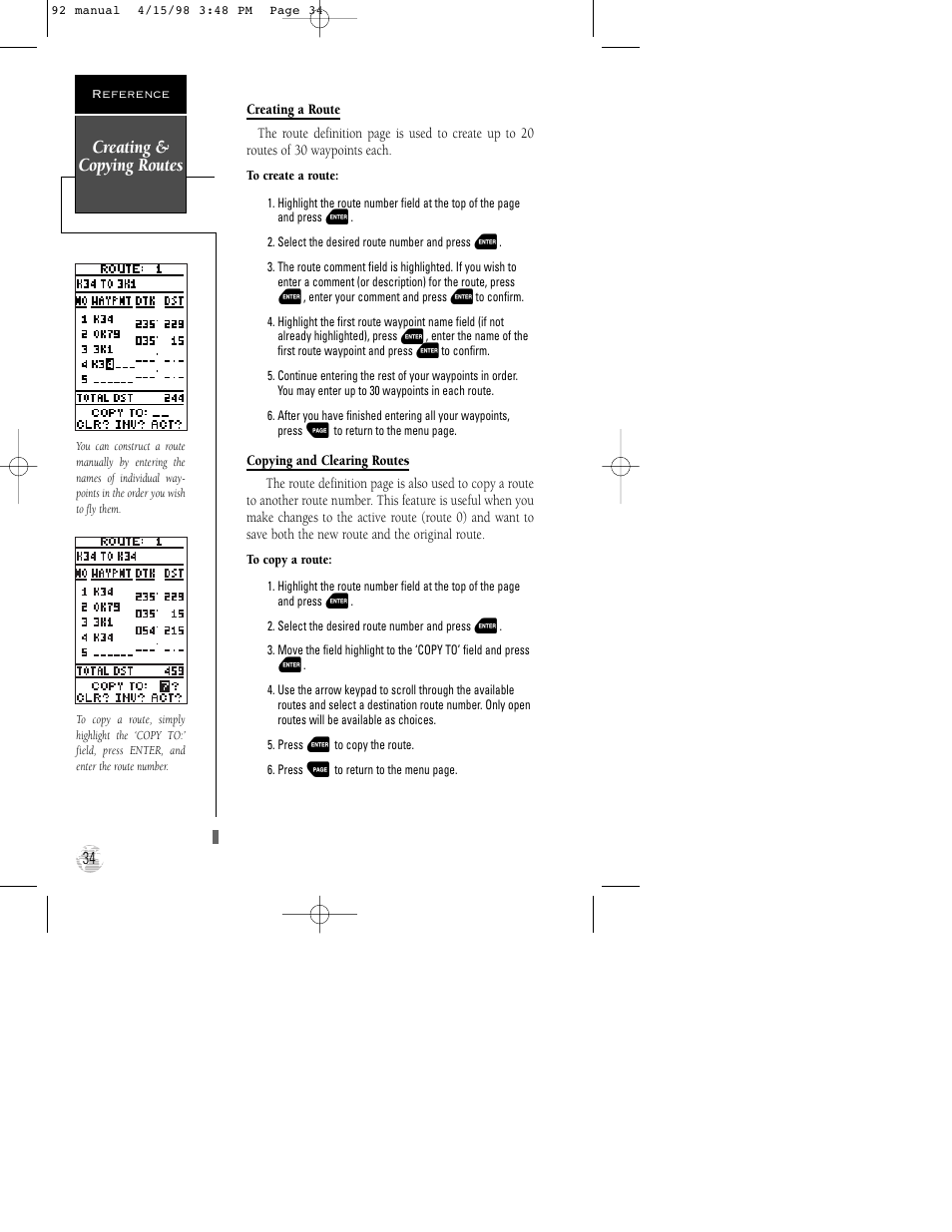 Creating & copying routes | Garmin GPS 92 User Manual | Page 40 / 84