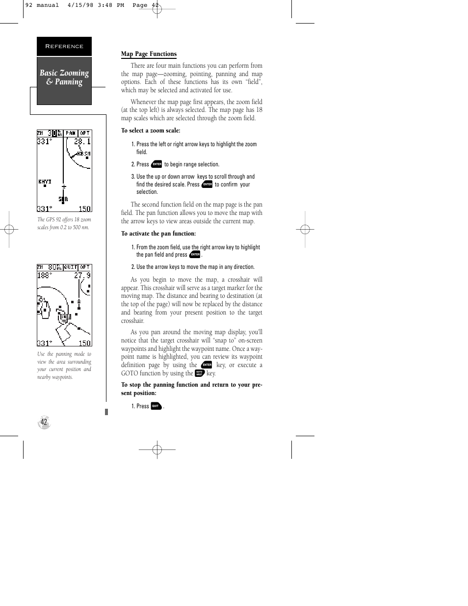 Basic zooming & panning | Garmin GPS 92 User Manual | Page 48 / 84