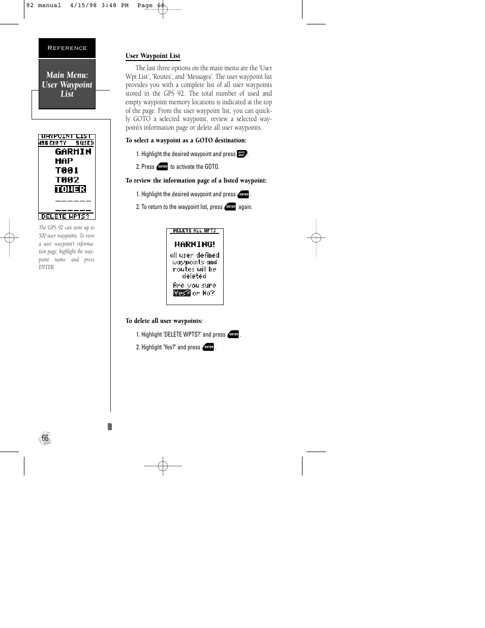 Garmin GPS 92 User Manual | Page 72 / 84