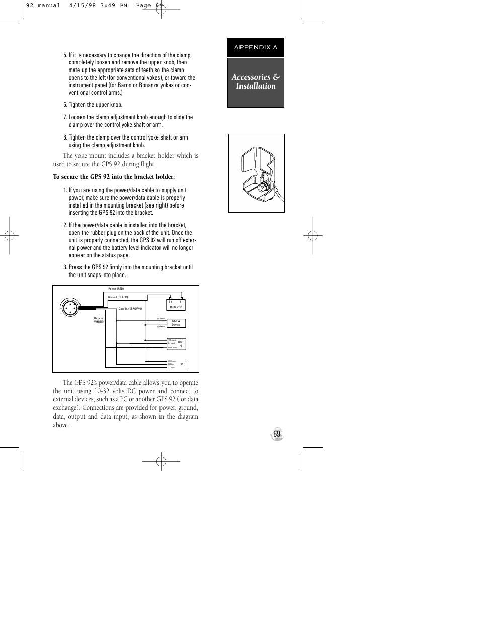 Accessories & installation, Appendix a | Garmin GPS 92 User Manual | Page 75 / 84