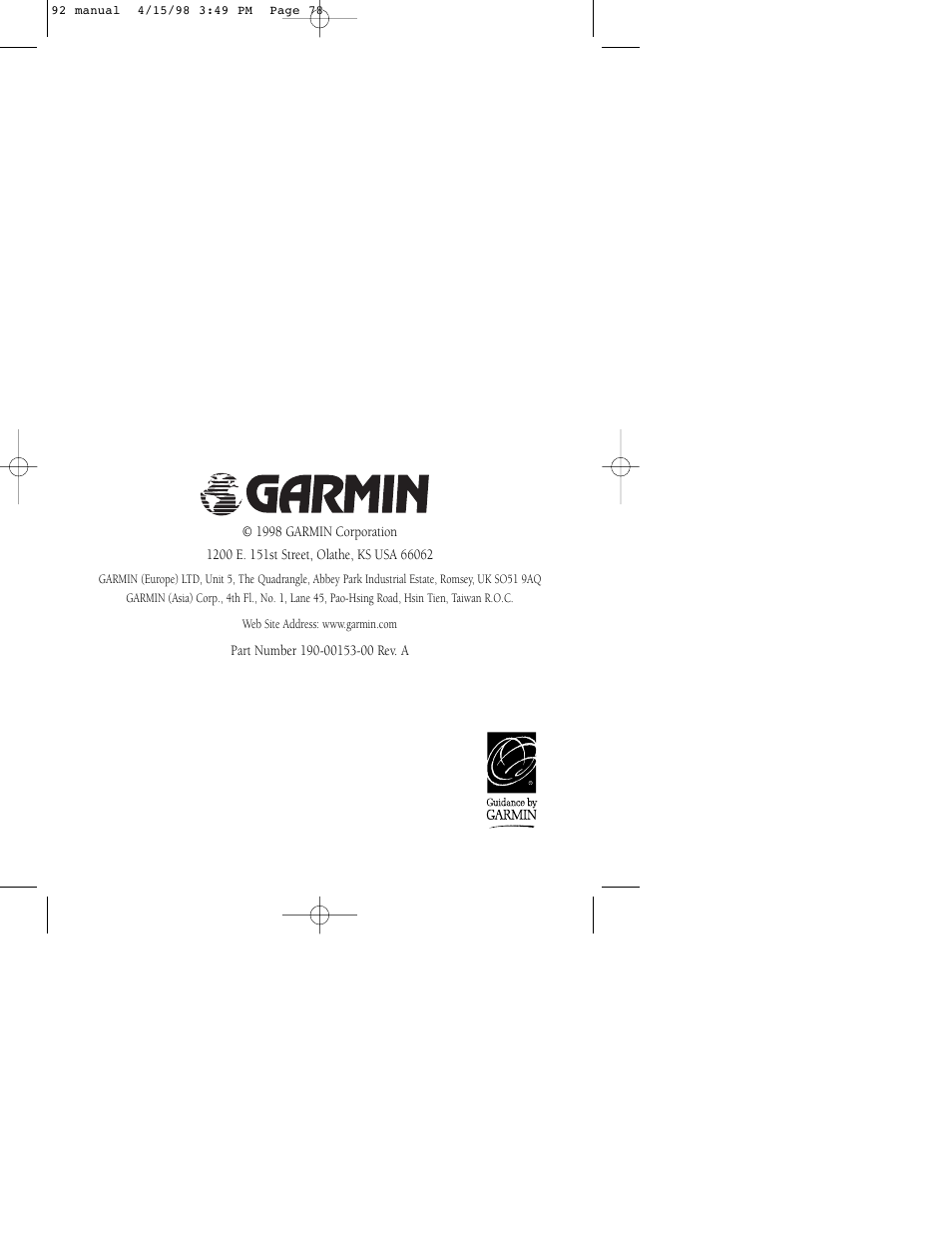 Garmin GPS 92 User Manual | Page 84 / 84
