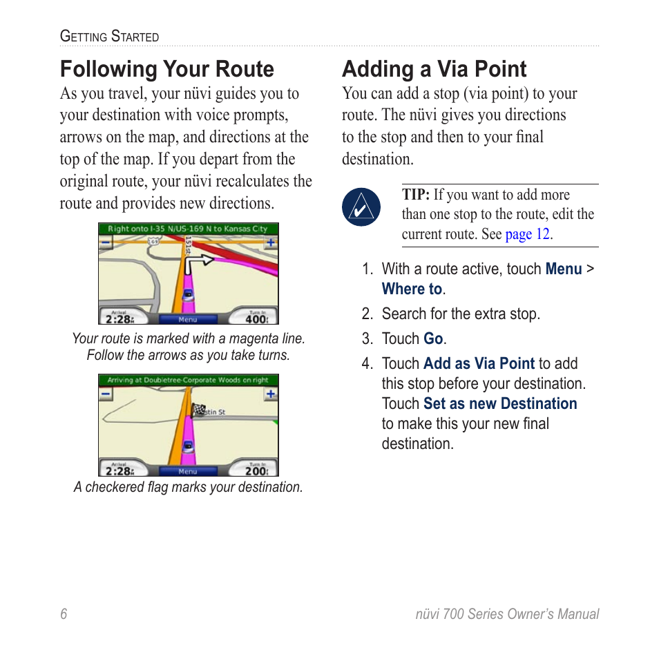 Following your route, Adding a via point | Garmin nuvi 780 User Manual | Page 12 / 66