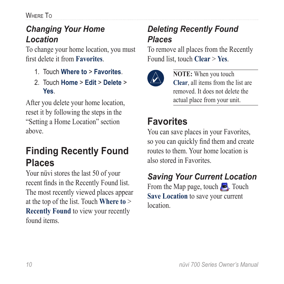 Finding recently found places, Favorites | Garmin nuvi 780 User Manual | Page 16 / 66