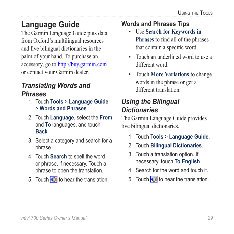 Language guide | Garmin nuvi 780 User Manual | Page 35 / 66