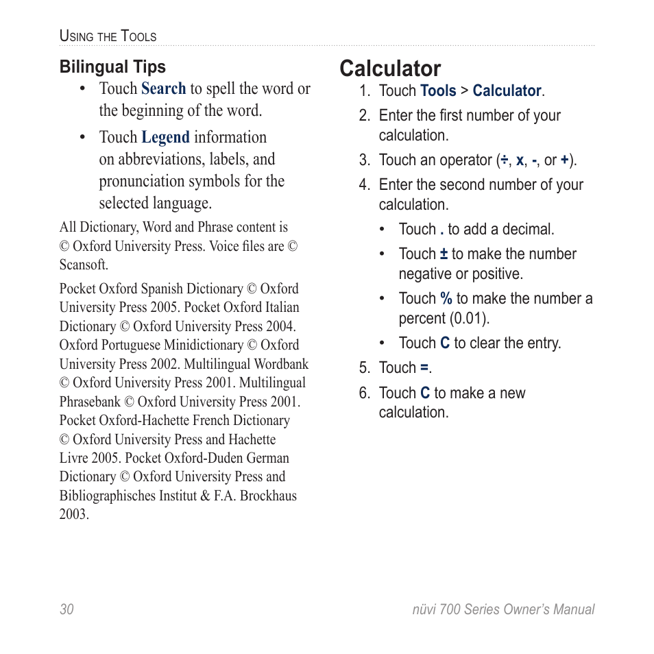 Calculator | Garmin nuvi 780 User Manual | Page 36 / 66