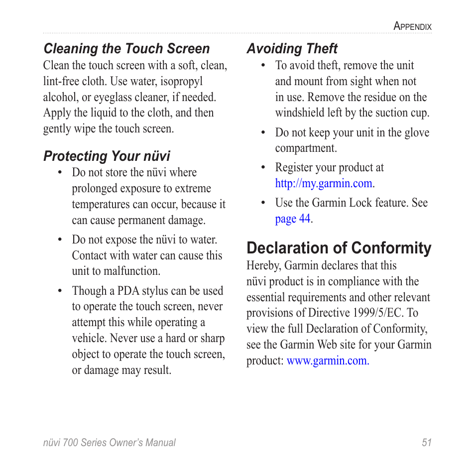 Declaration of conformity | Garmin nuvi 780 User Manual | Page 57 / 66
