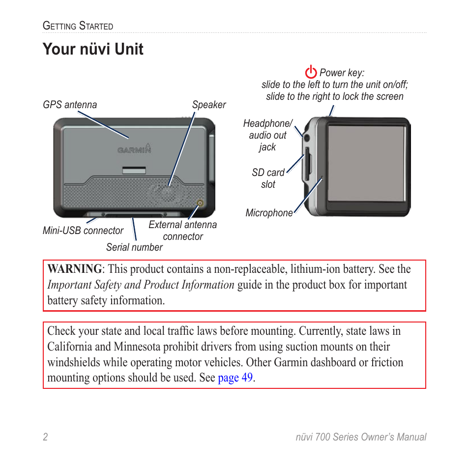 Your nüvi unit | Garmin nuvi 780 User Manual | Page 8 / 66