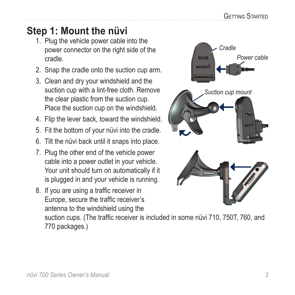 Step 1: mount the nüvi | Garmin nuvi 780 User Manual | Page 9 / 66