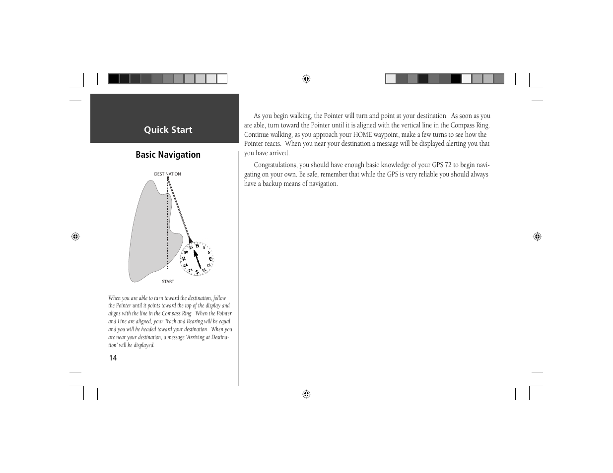 Quick start, Basic navigation | Garmin GPS 72 User Manual | Page 15 / 16