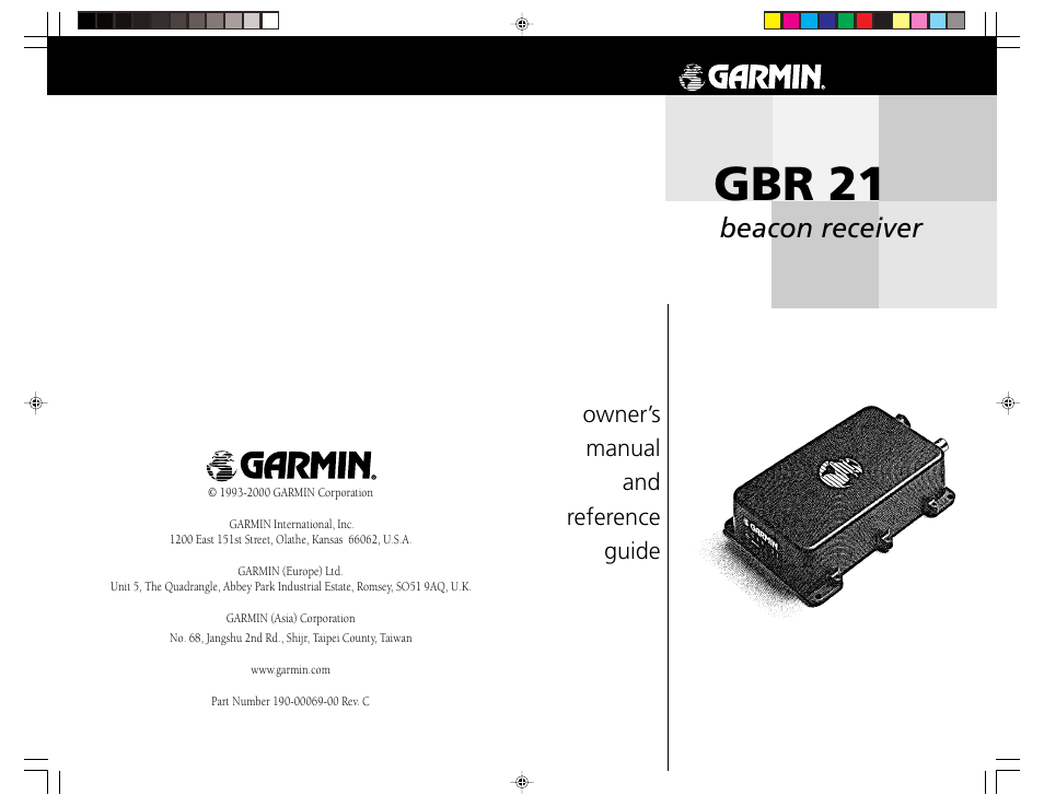 Gbr 21, Beacon receiver, Owner’s manual and reference guide | Garmin GBR 21 User Manual | Page 24 / 24