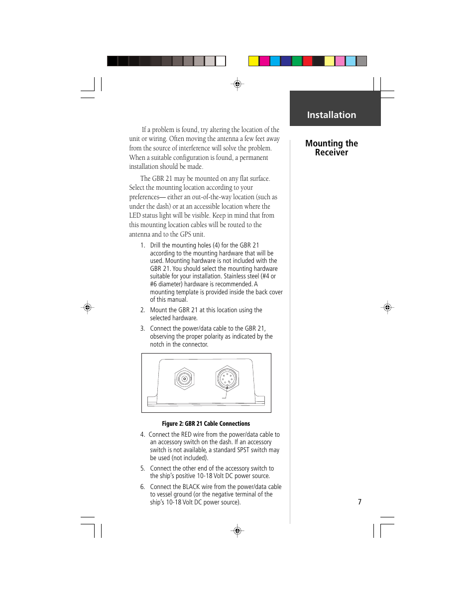 Installation mounting the receiver | Garmin GBR 21 User Manual | Page 9 / 24