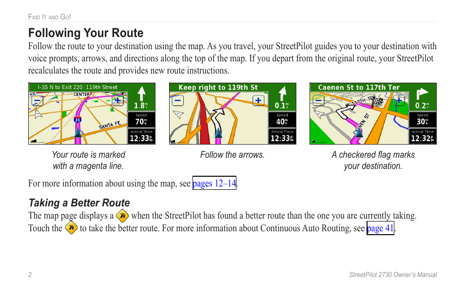 Following your route, Taking a better route | Garmin StreetPilot 2730 User Manual | Page 10 / 68