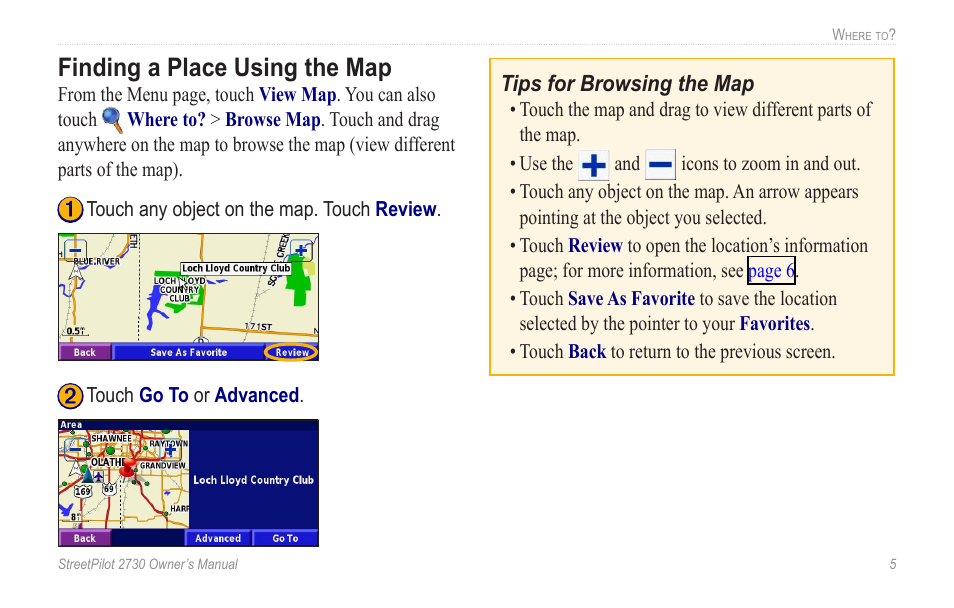 Finding a place using the map | Garmin StreetPilot 2730 User Manual | Page 13 / 68